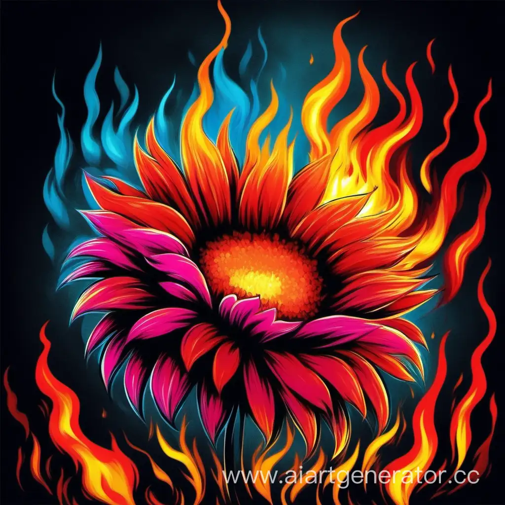 цветок эмо, яркие краски, вокруг пожар