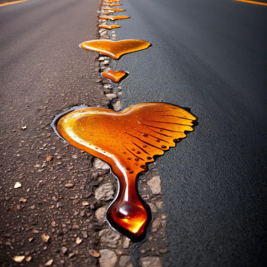 Time personified dripping amber-hued sap on love sitting on the road of life