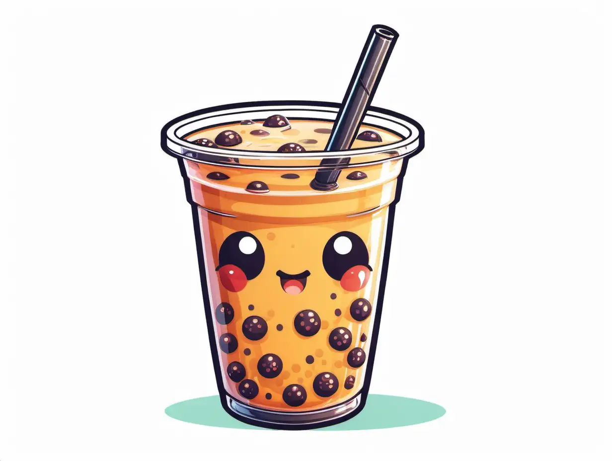 Colorful Cartoon Boba Drink on a Clean White Background