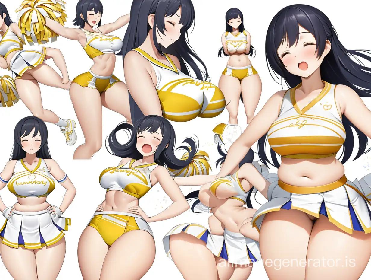 cheerleader short uniform. на белом фоне, идеальная атлетическая фигура, закрытые глаза, райское наслаждение, широкие бёдра, коллаж, 8K ultra-high-definition
