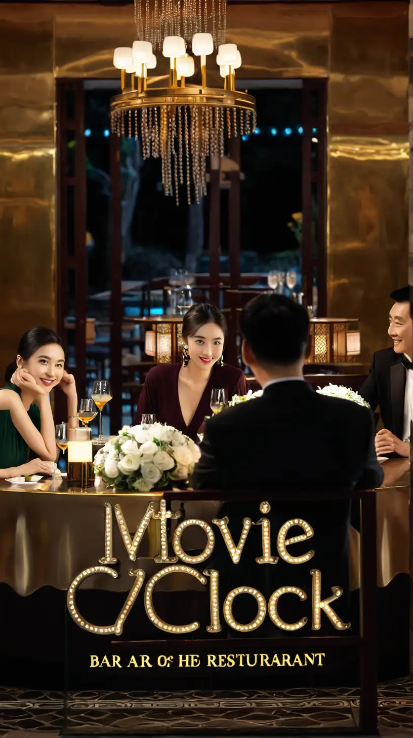 只留下图片中的三个人，两个中国男士一名女士，背景环境设置在一个类似于酒吧的餐厅