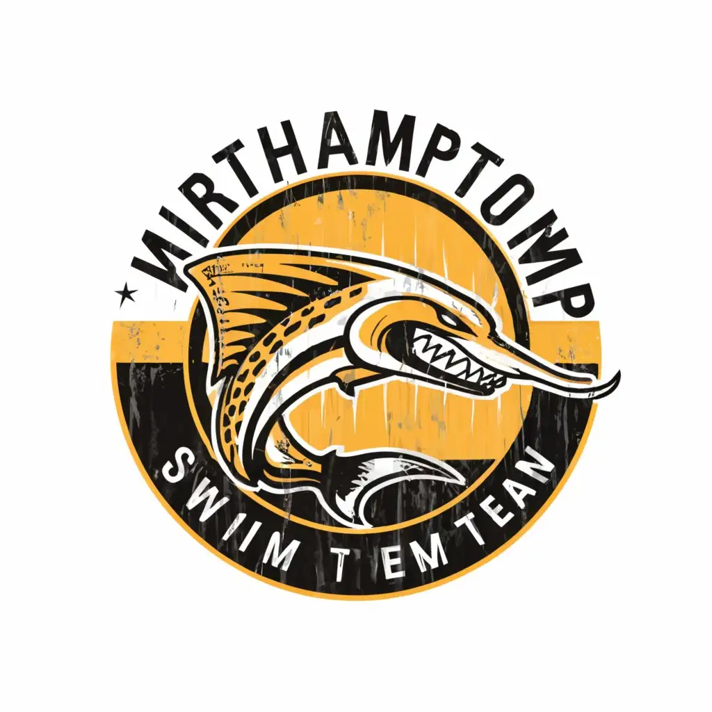 a logo design,with the text "Northampton Cudas", main symbol:barracuda, swim, water, freestyle, yellow, black, white,Moderate,clear background