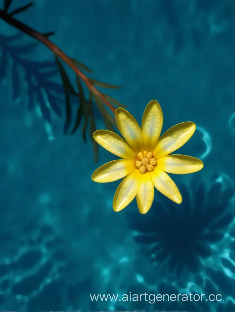 Acacia yellow flower close up 8k laying  in blue water