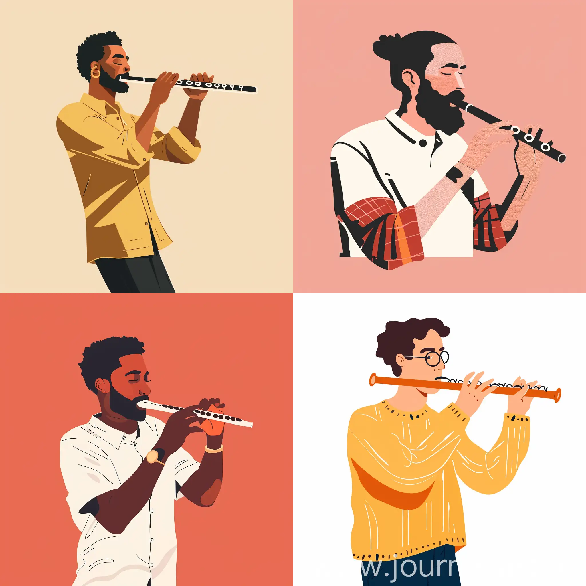 man playing flute, flat illustration, flat vector style