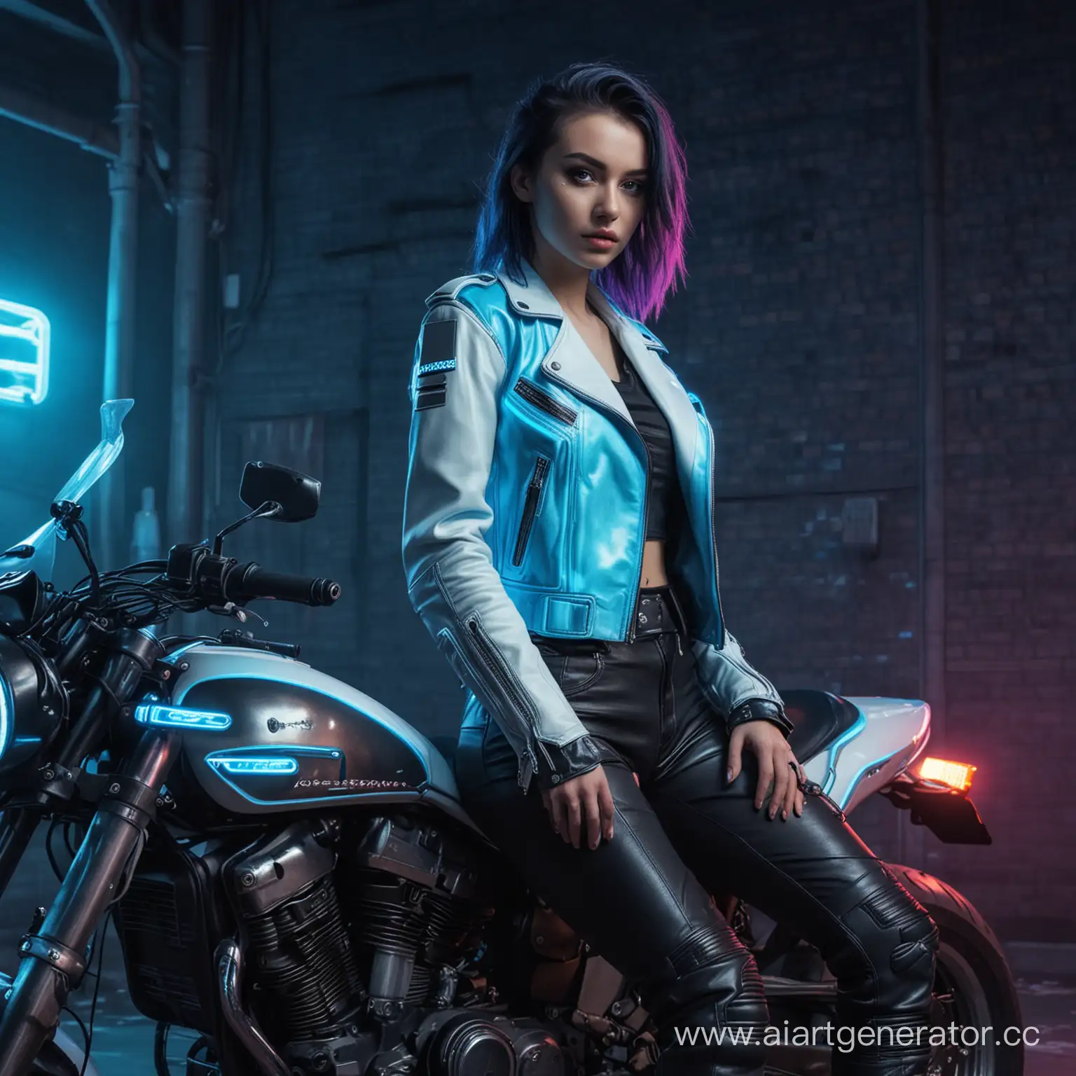 Cyberpunk-Girl-Riding-Motorcycle-in-Neon-Blue-Ambiance