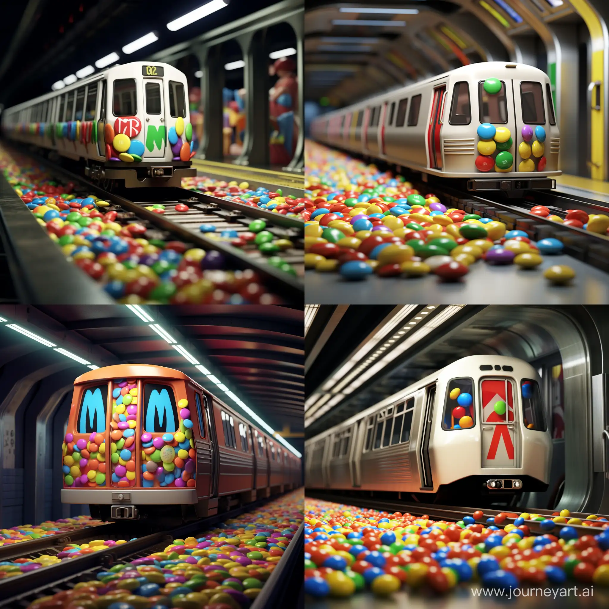 M&M's candy rides the subway. 3D animation