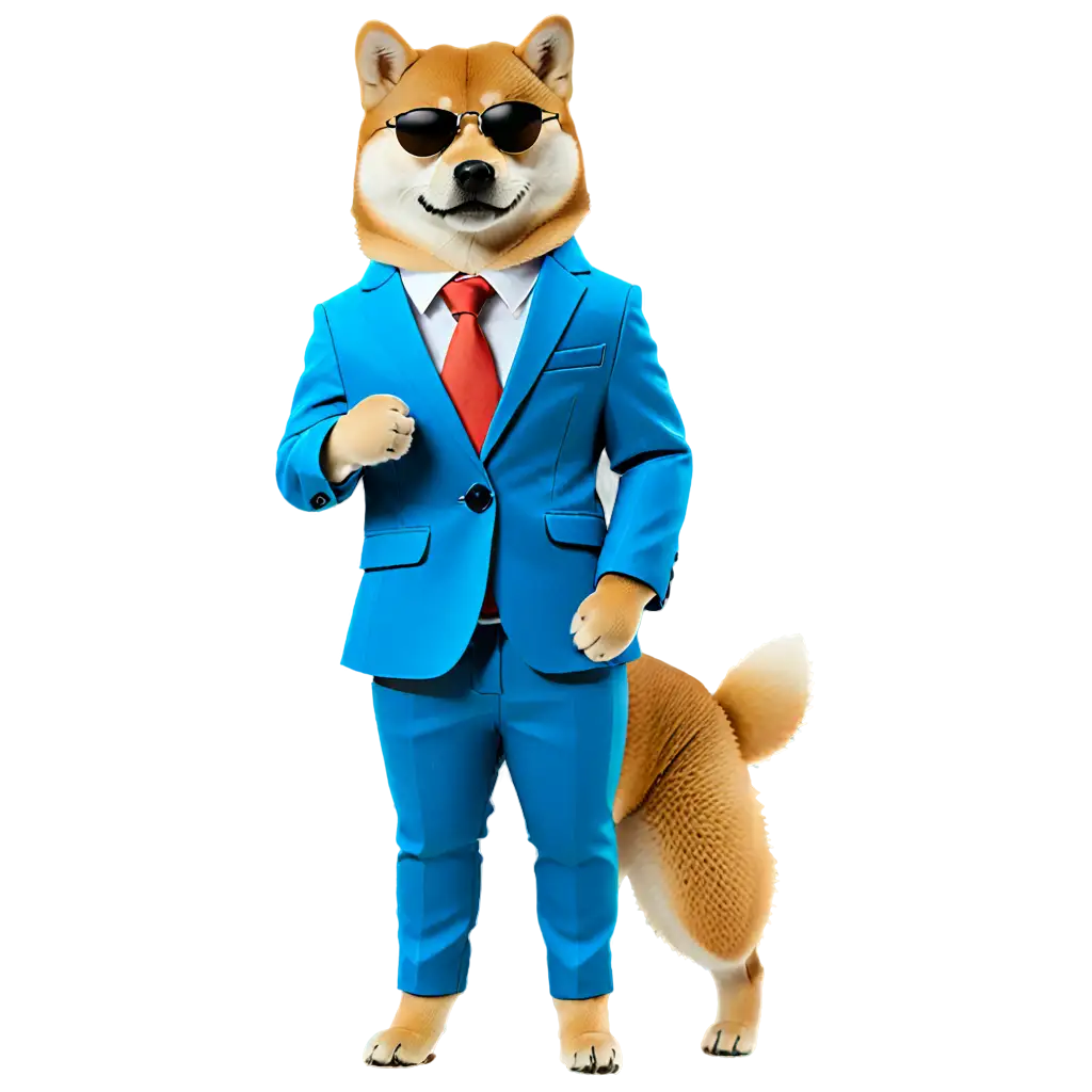 Shiba-Inu-PNG-Image-Stylish-Shiba-Standing-in-Blue-Suit-and-Black-Shades