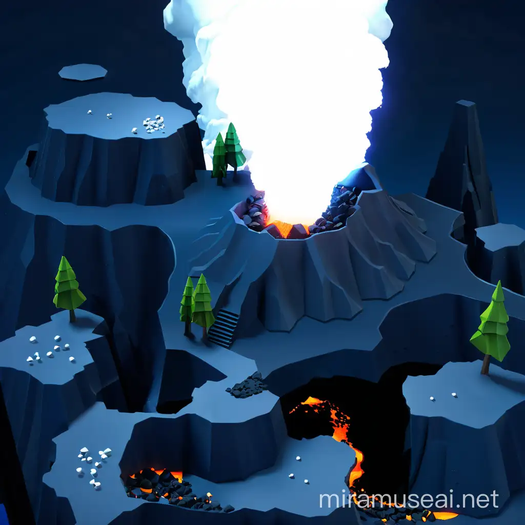 Volcanic Island Game Arena 3D Eruption Concept Art with Foreground Cliffs and Lava Sea