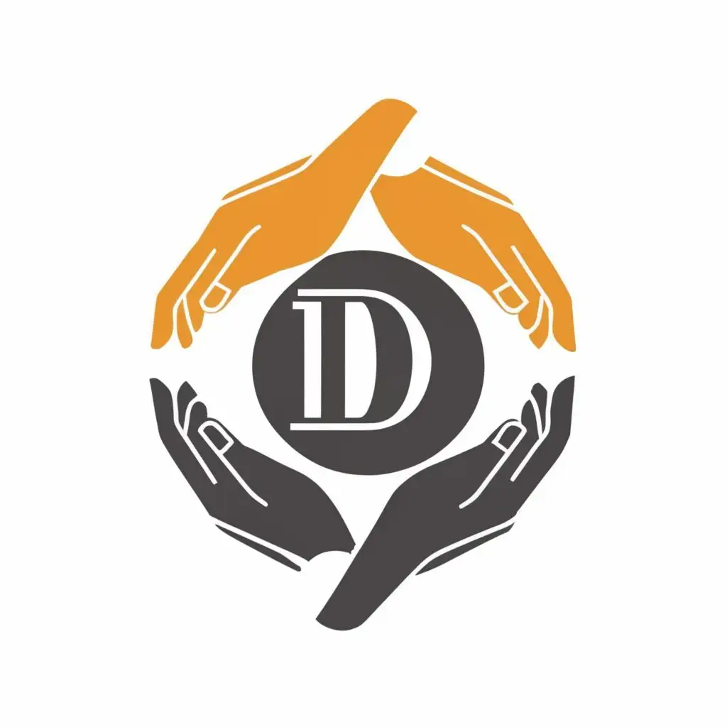 logo, make me a logo that includes two hands in a circle.both hands should form a circle, with the text "D", typography, be used in Retail industry