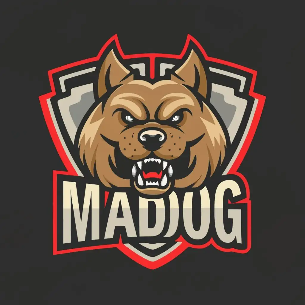 logo, Angry Dog, with the text "Maddog", typography, be used in Internet industry