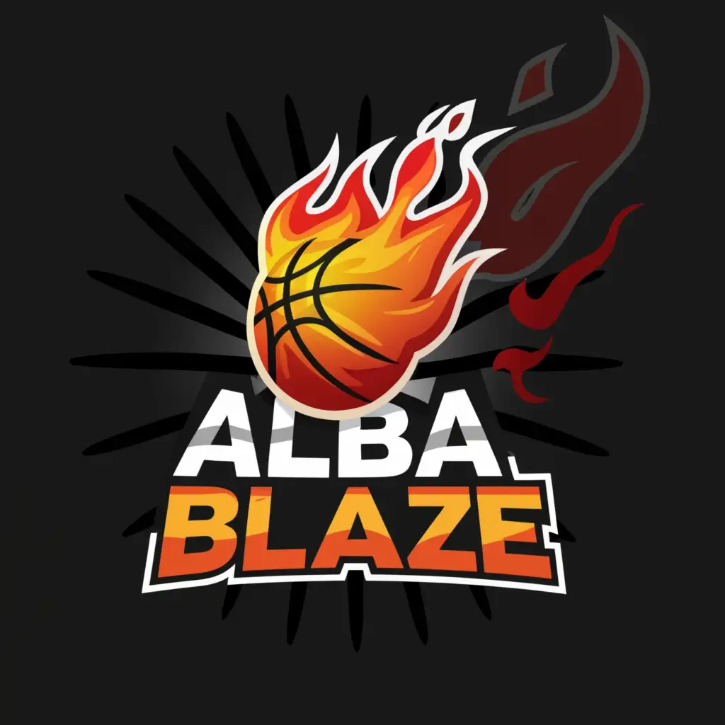 a logo design,with the text "ALBA BLAZE", main symbol:Basketball on fire. Dynamic.,Moderate,be used in Sports Fitness industry,clear background
