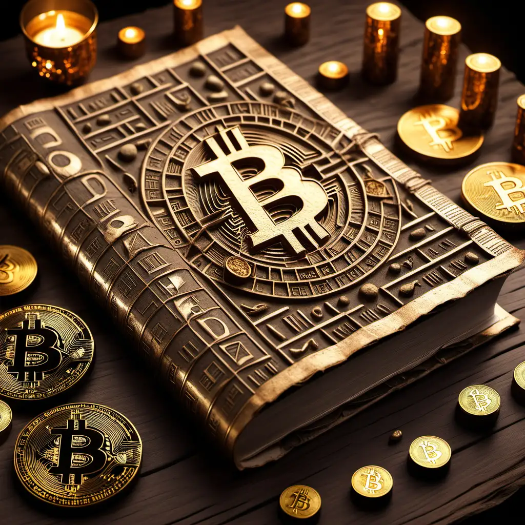 Antique Book with Bitcoin and Hieroglyphs