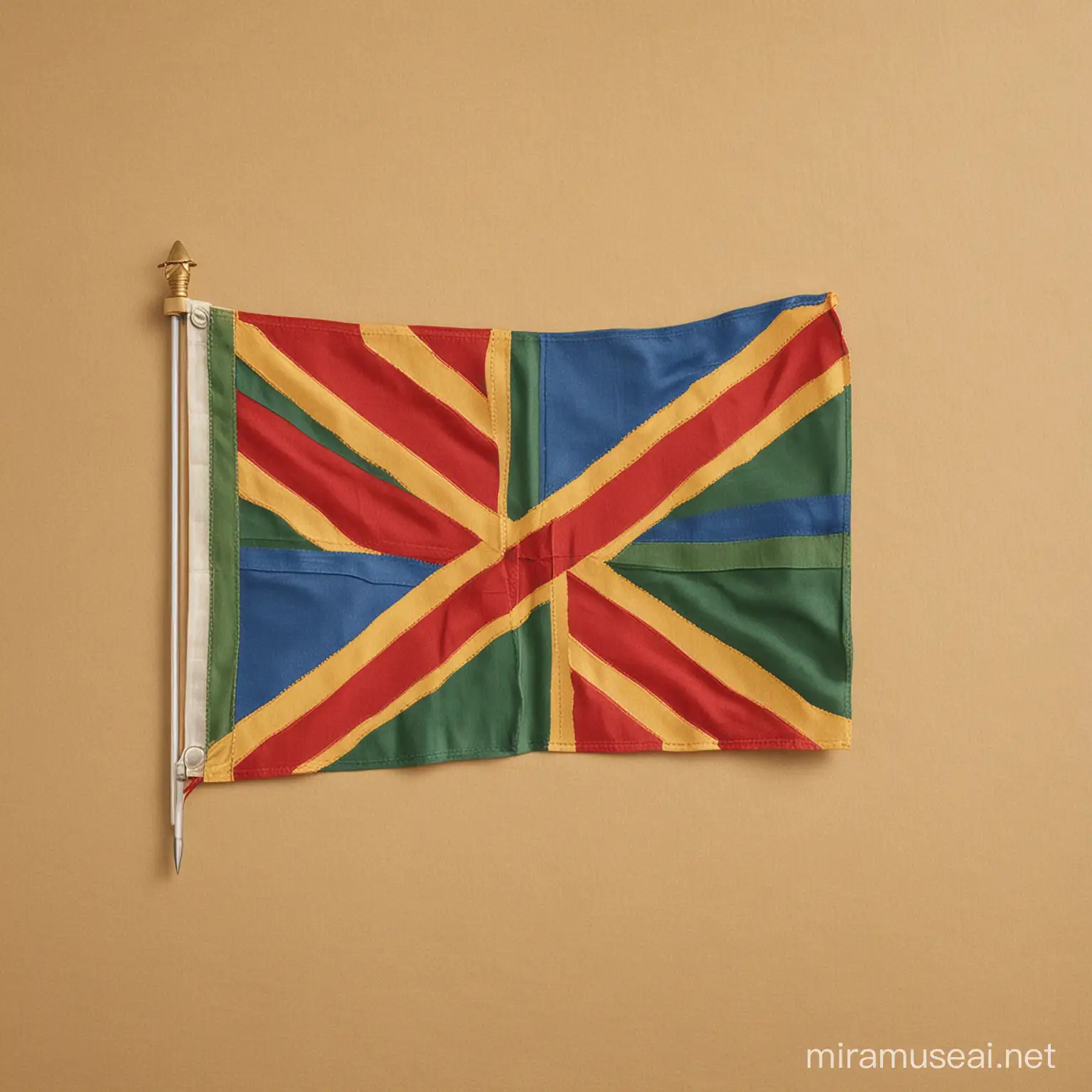 Colorful Flag with Diagonal and Cross Stripes Blue Red Gold and Green