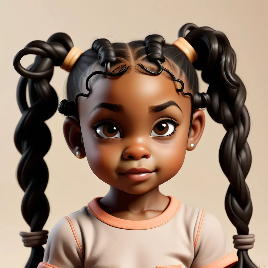 4 year old African American child with caramel skin and black hair in pigtails