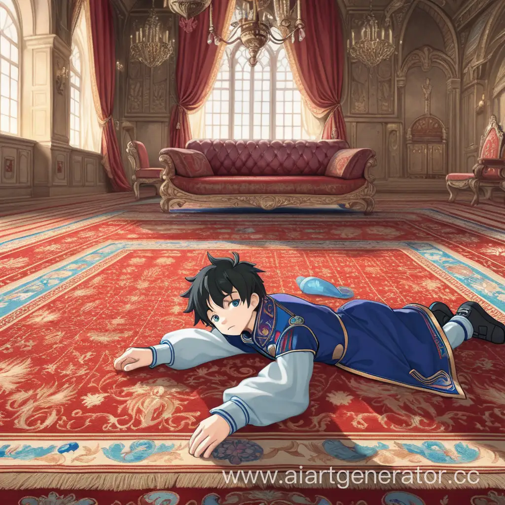 аниме мальчик лежащий на русском ковре в замке