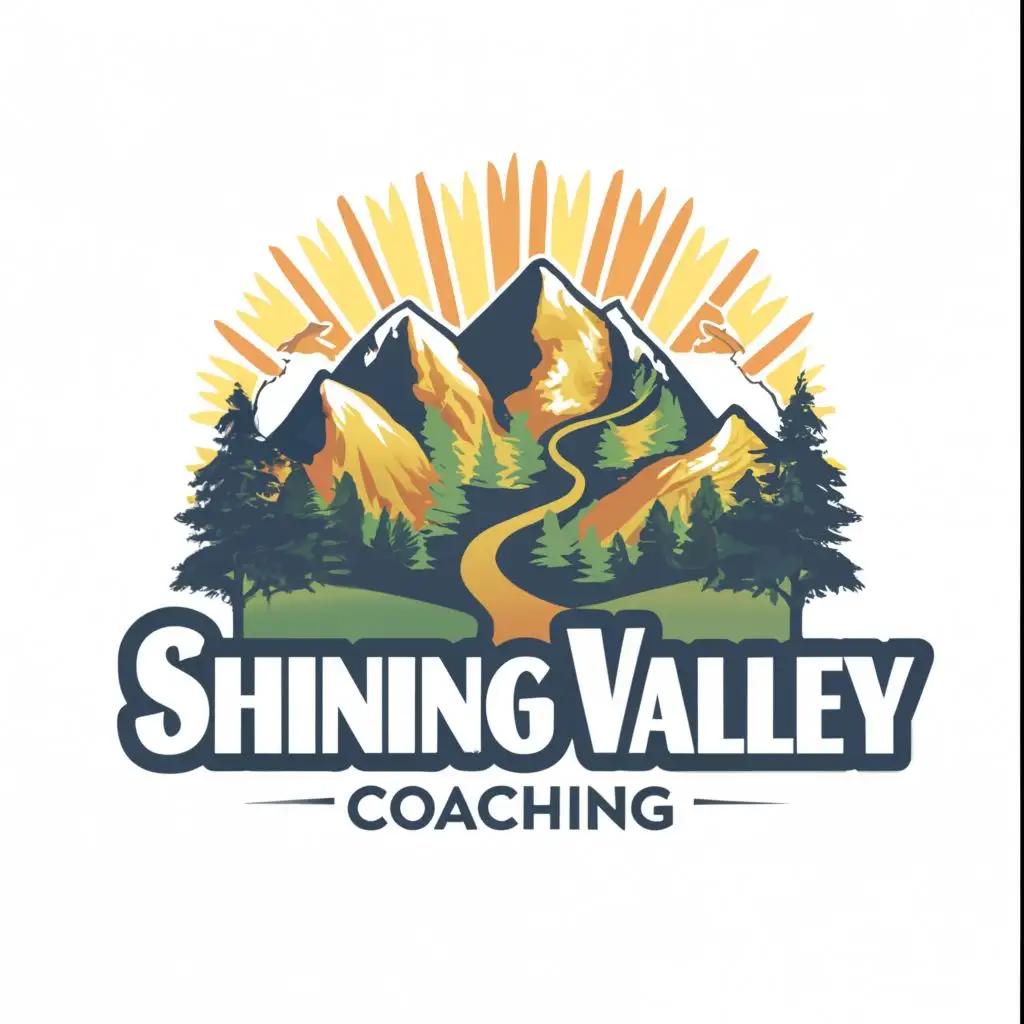 LOGO-Design-For-Shining-Valley-Coaching-Inspiring-Mountain-Path-with-Bright-Sun-Typography