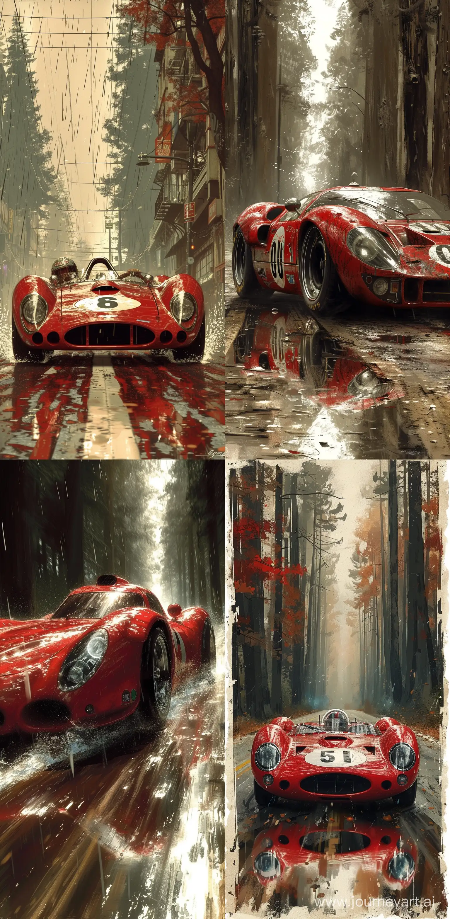  red race car, in the style of sam spratt, historical illustrations, old masters, genndy tartakovsky, soggy, masaccio, monochromatic realism --ar 63:128 --stylize 750 --v 6 