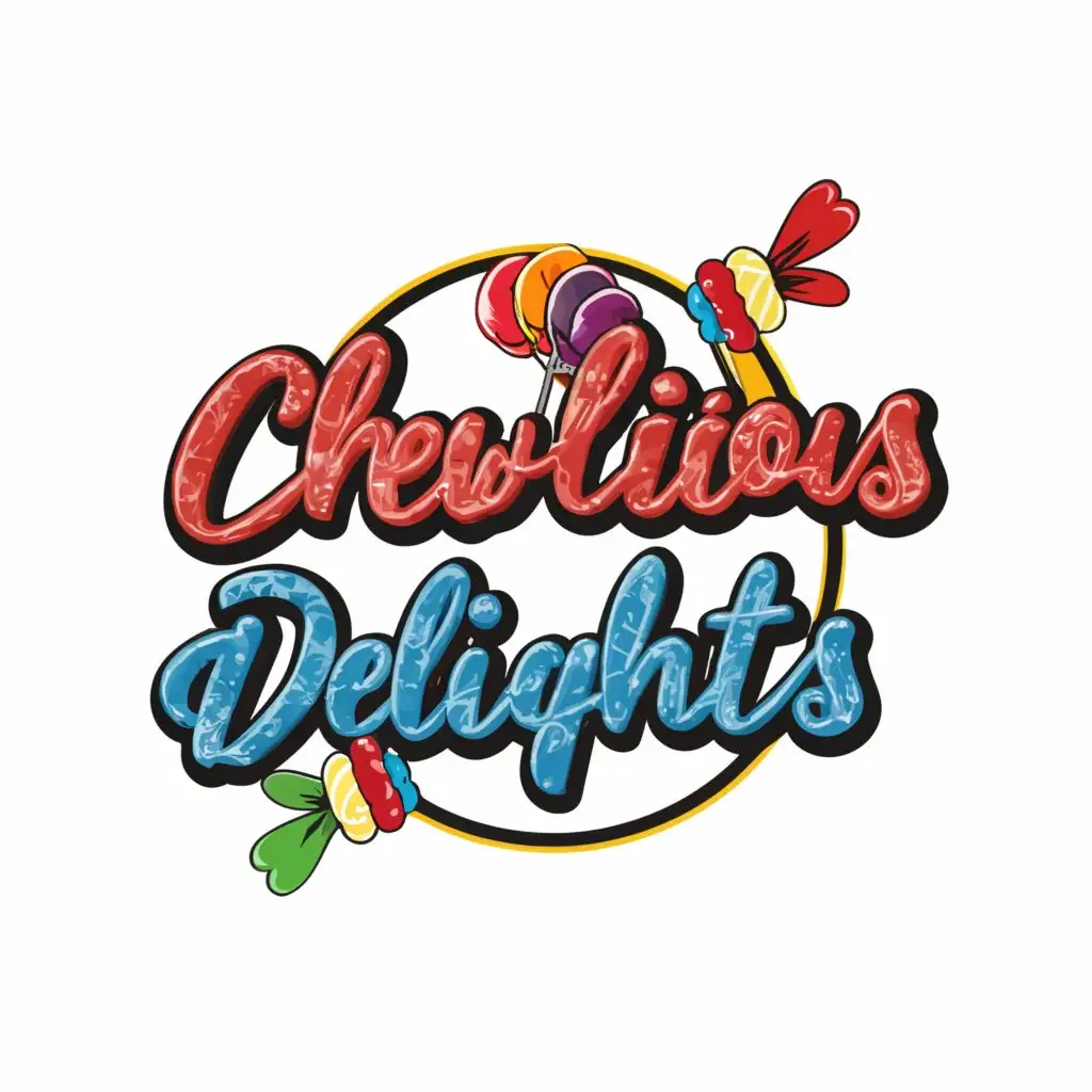 a logo design,with the text "Chewlicious Delights", main symbol:Candies,Moderate,clear background