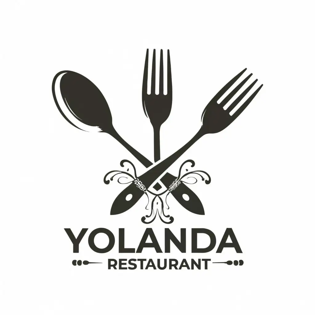 LOGO-Design-For-Yolanda-Restaurant-Elegant-Fork-and-Spoon-Emblem-with-Classic-Typography