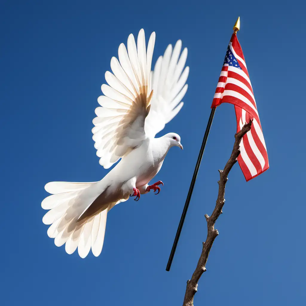 White dove with flag in beak