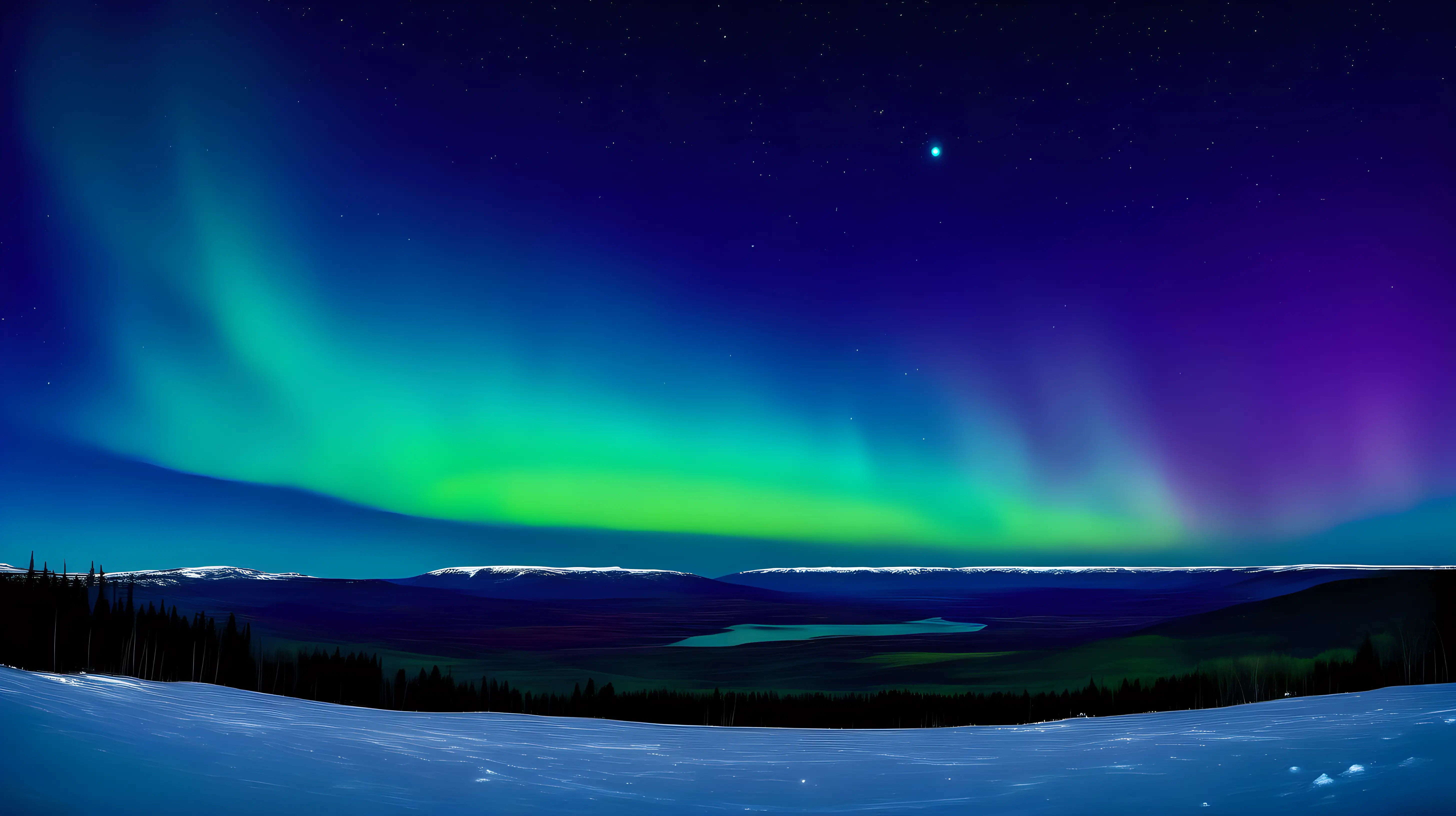 aurora skies, with a small full moon at the top, with a lot of stars in the sky, colorful aqua blues, purples, greens, yellows with a flat horizon,  no ground, no mountains, no snow, no trees, no trees, no mountains, no earth, only sky









