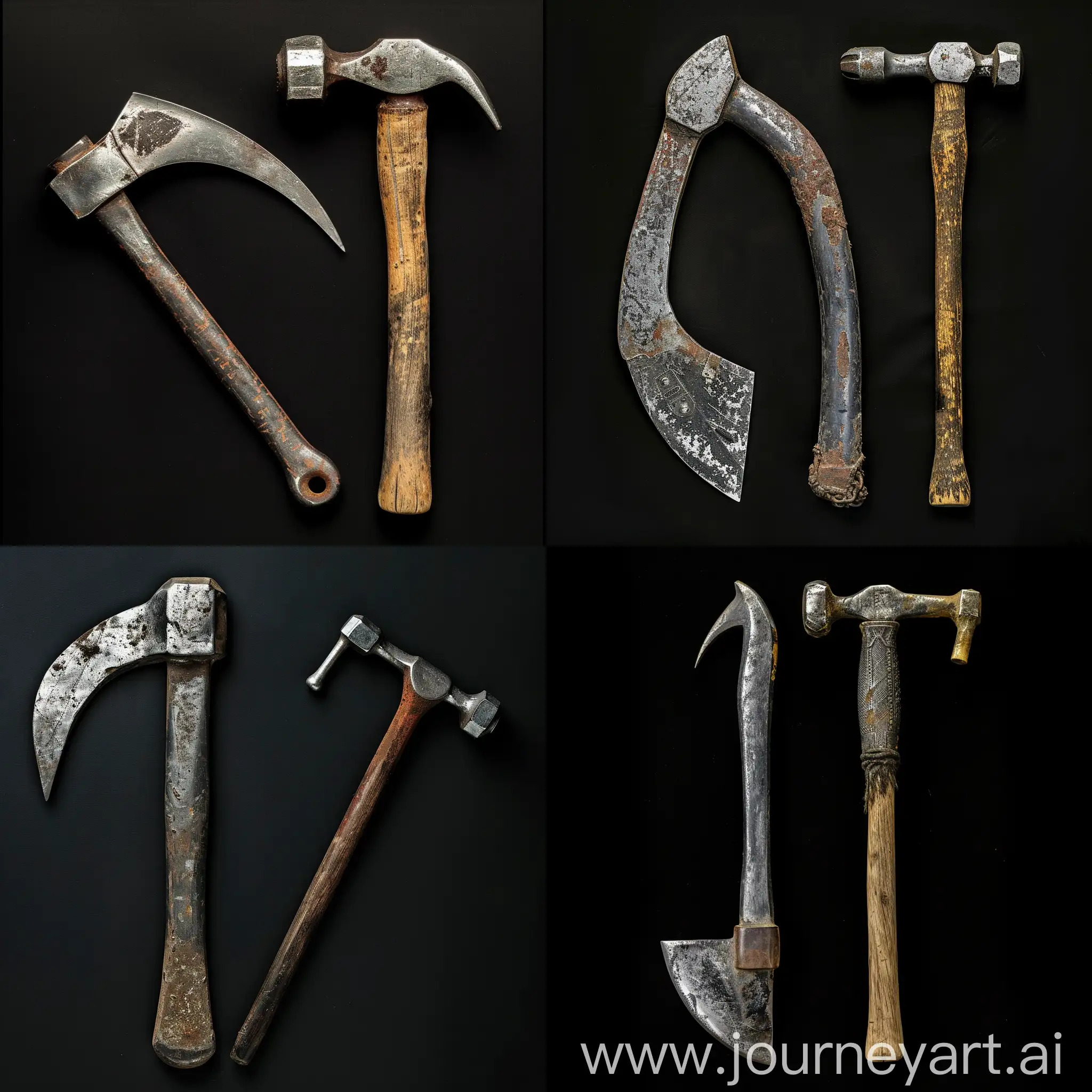 Metal-Sickle-and-Hammer-on-Black-Background