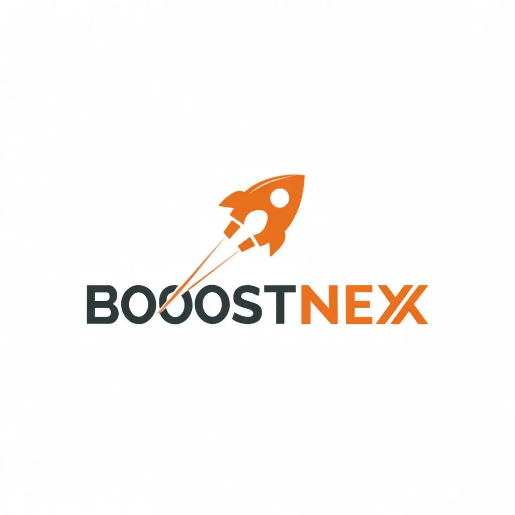 a logo design,with the text "Boostnex", main symbol:Rocket,Minimalistic,clear background