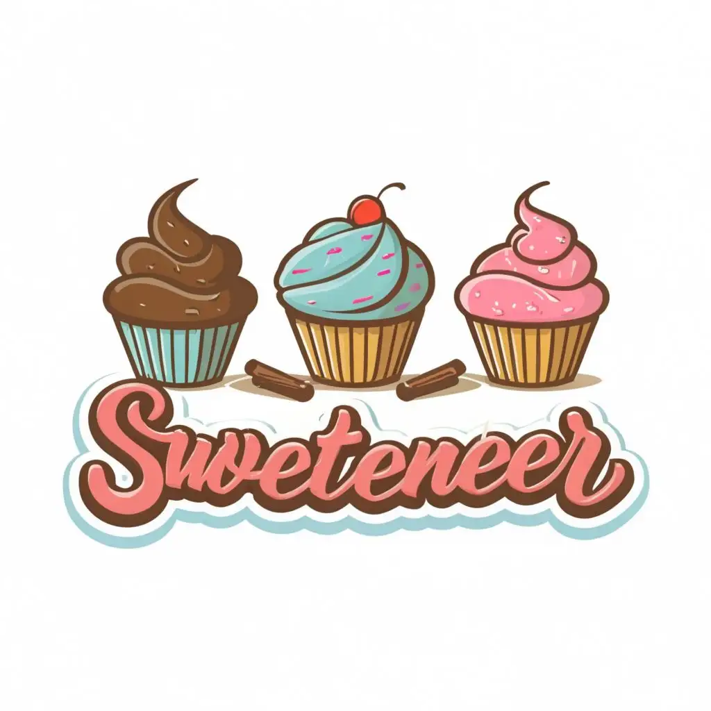 logo, cupcakes, candy , with the text "Sweetener", typography, be used in Internet industry