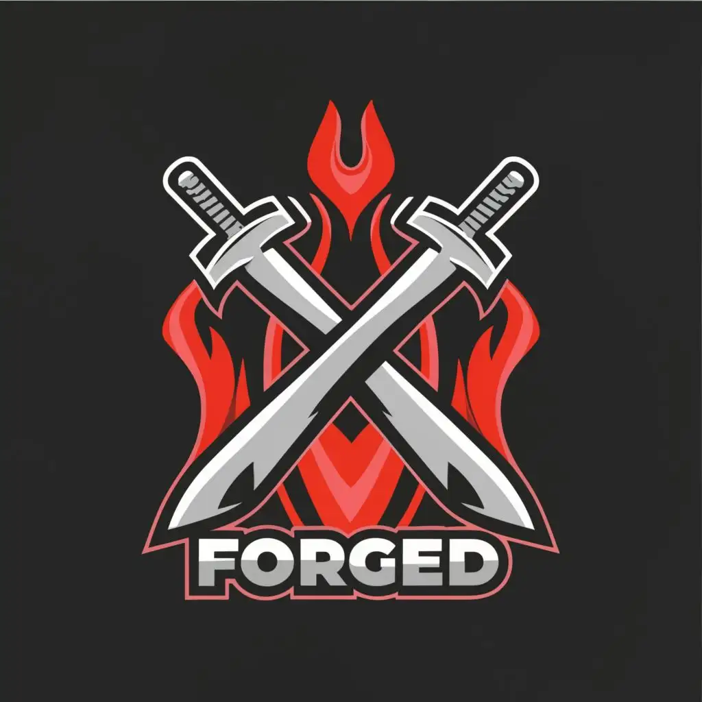 logo, sword and hammer, with the text "FORGED", typography, be used in Sports Fitness industry