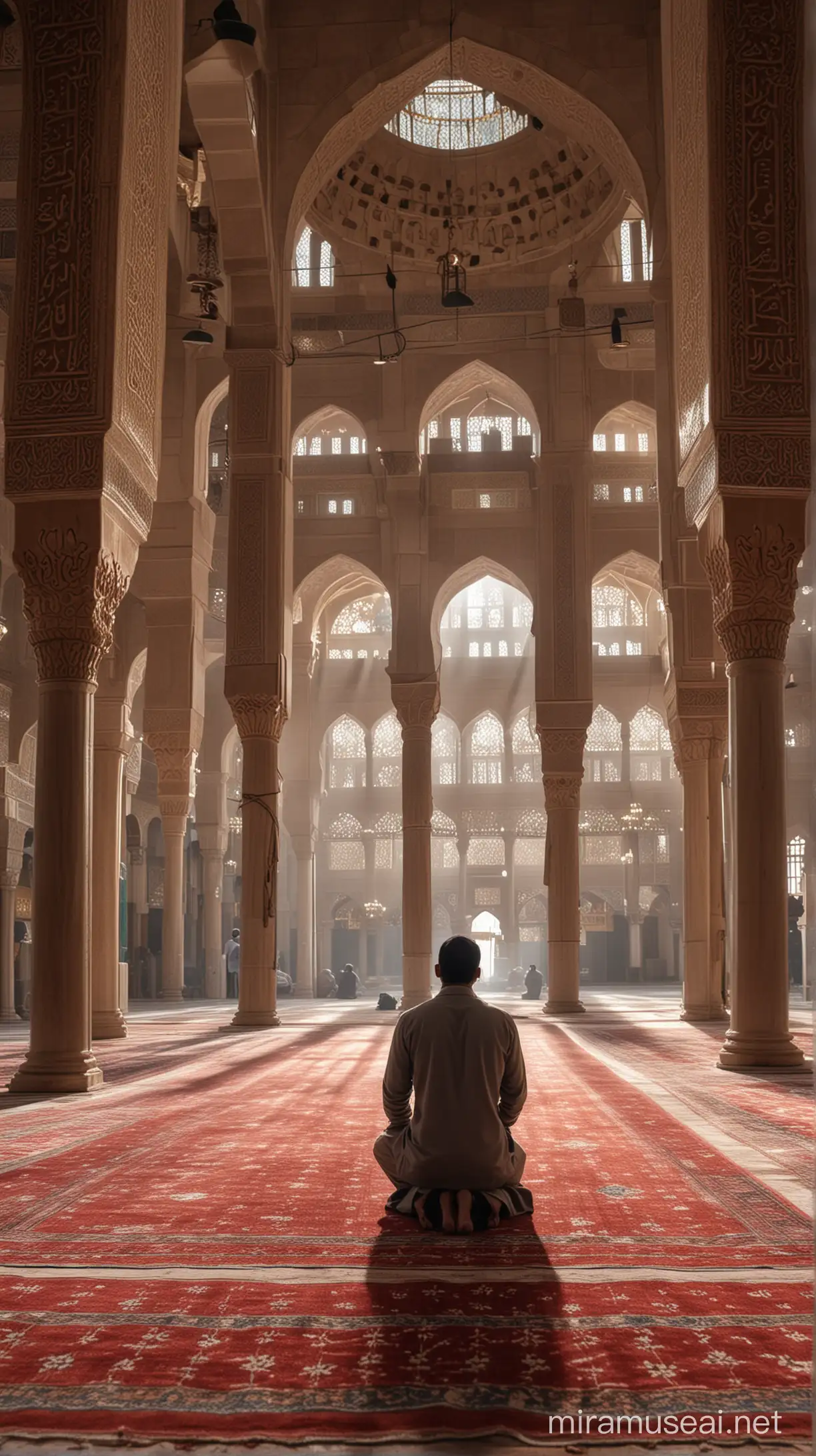 Devout Muslim Man Praying in Magnificent Mosque