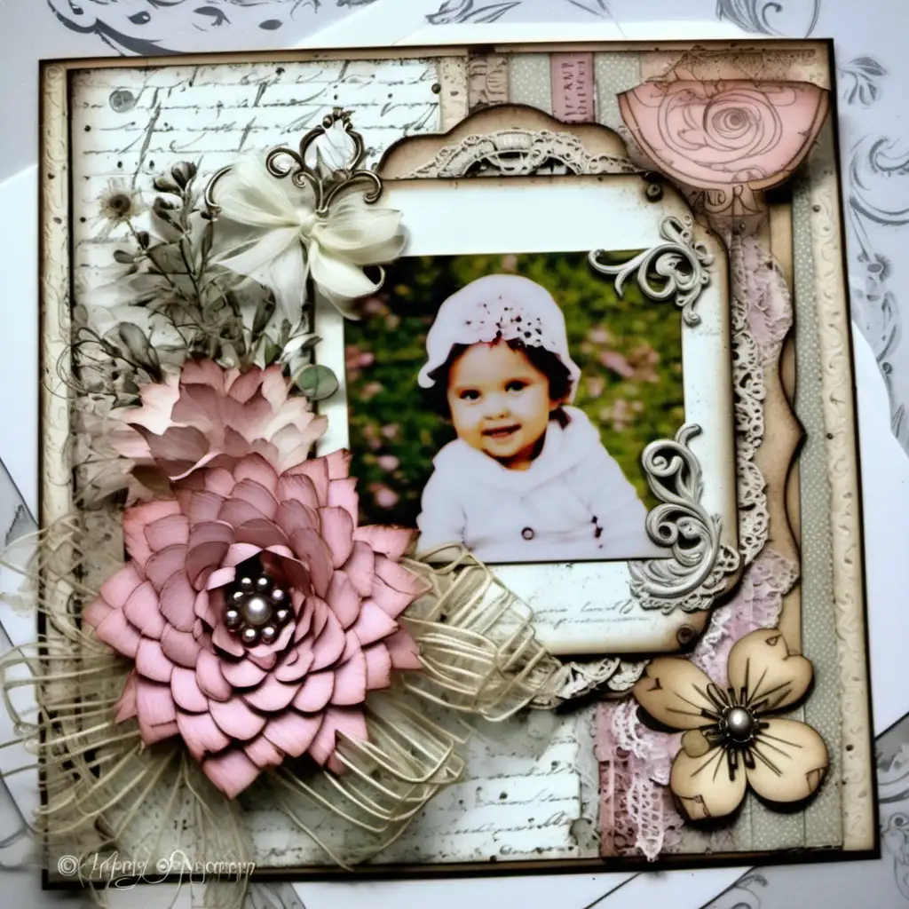 Shabby Chic Scrapbooking Card Design for Vintage Enthusiasts