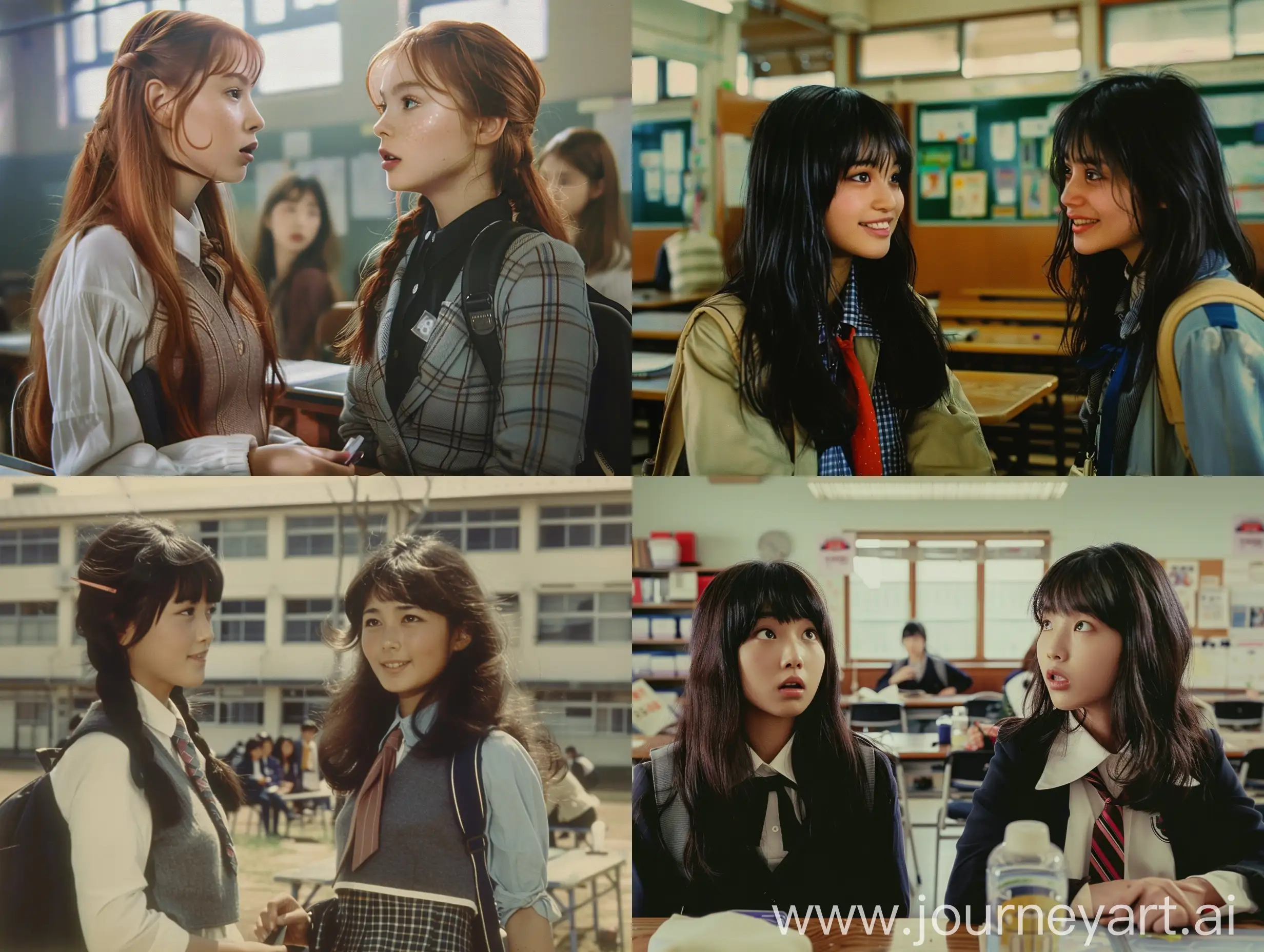 Schoolgirls-Chatting-in-Classroom-Scene-from-Movie