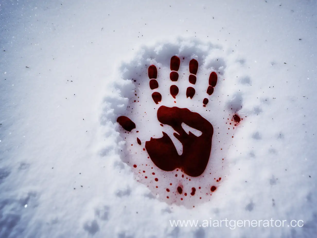 Кровавый след руки на снегу 