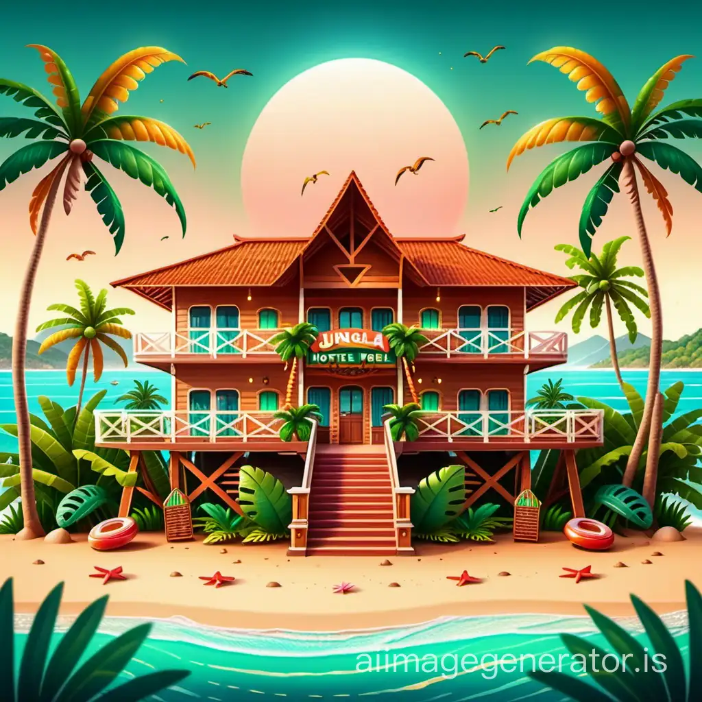 Old  retro reggae hotel with Jamaican islands and party vibe tropical suitable as landing page for website and jungle with beach ornaments 