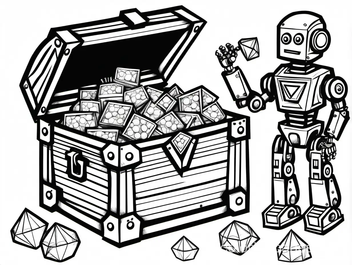 Treasure-Hunt-Robot-Guarding-Opened-Chest-of-Diamonds-and-Coins