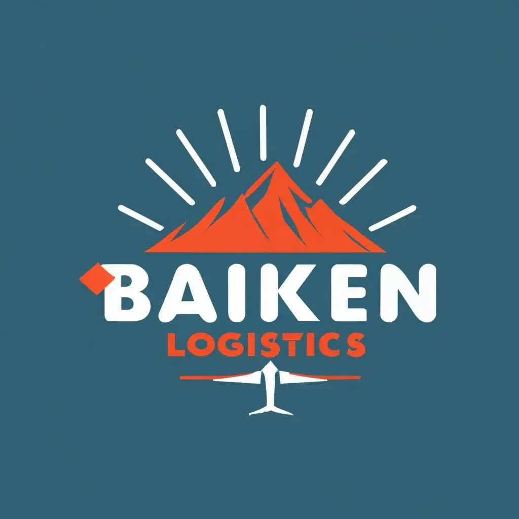 logo, truck, airplane, ship, mountain, China, Kazakhstan, with the text "Baiken Logistics Group", typography
