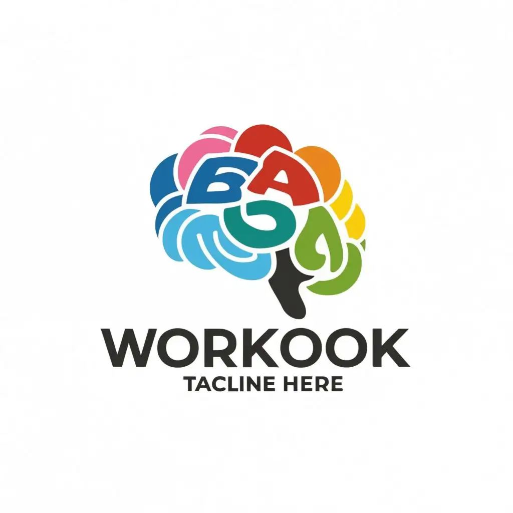 logo, a language brain practicing, with the text "Workbook", typography, be used in Education industry, make english characters more visible in the brain