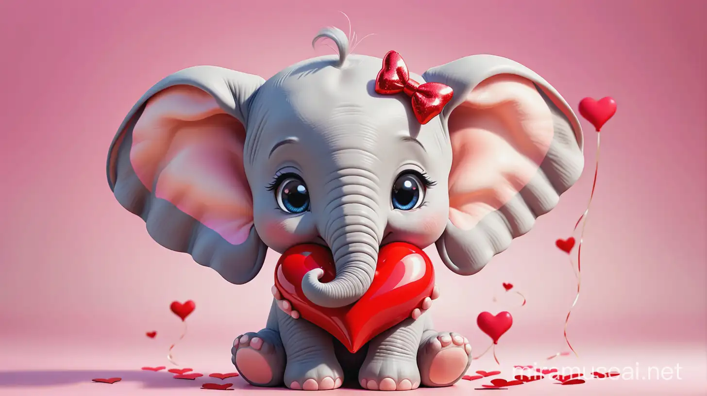 Adorable Baby Elephant Holding a Heart for Valentines Day