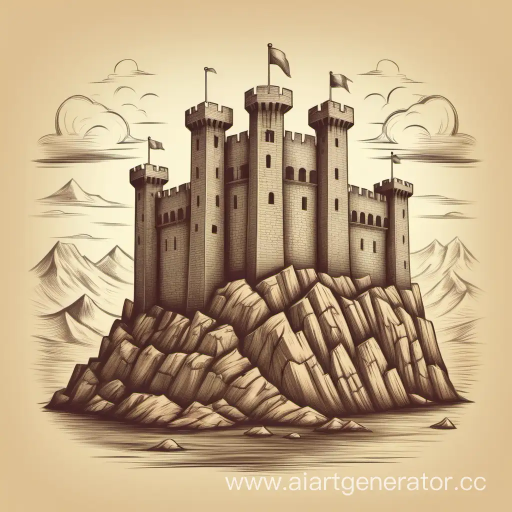 реалистичная крепость нарисованный в стиле винтаж