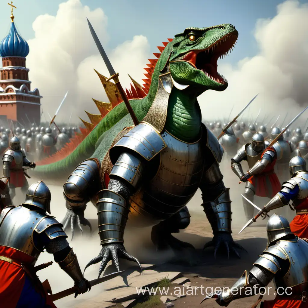 Русы в доспехах против больших ящеров
 в Древней Руси  

