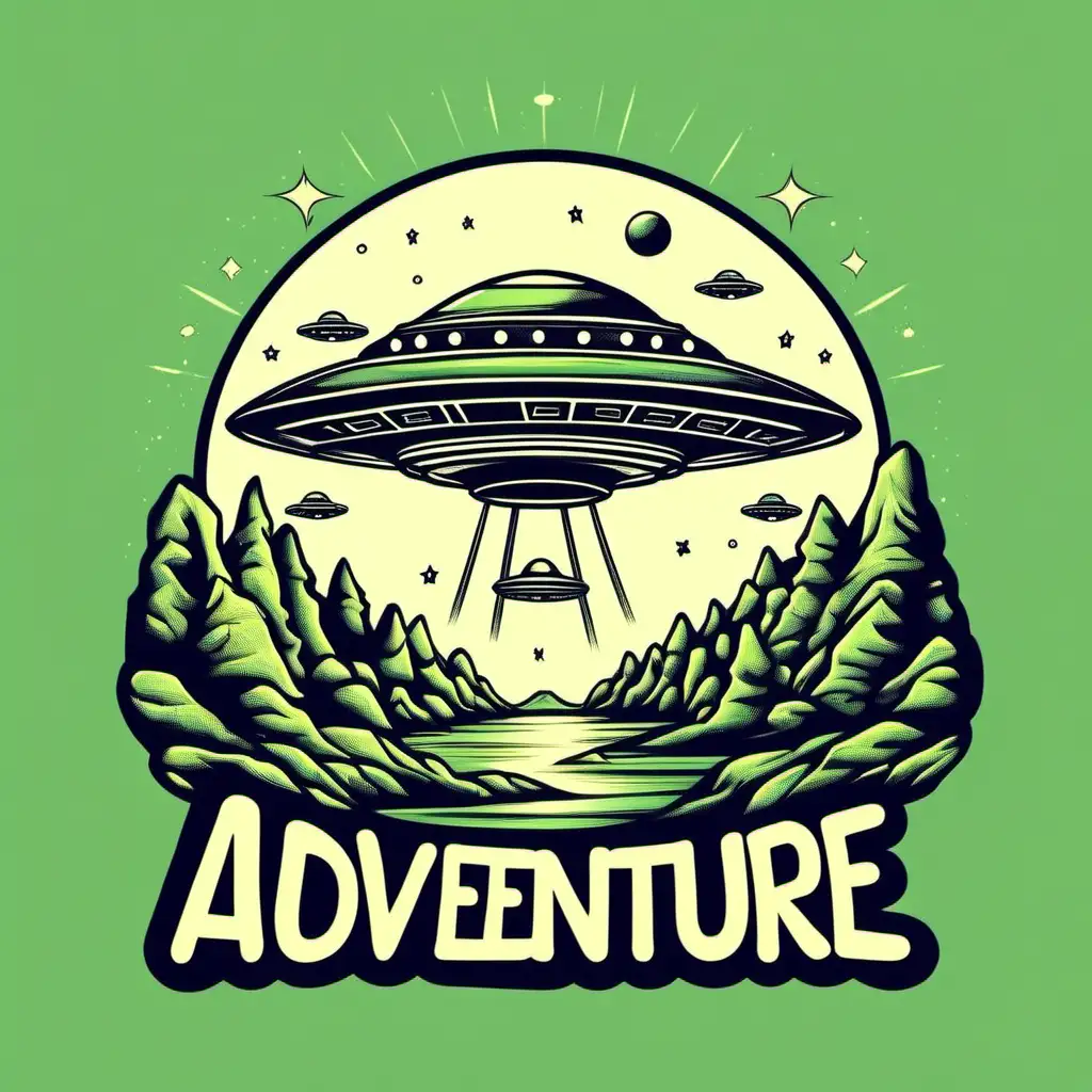 ufo for a tshirt design witht ext i love adventure