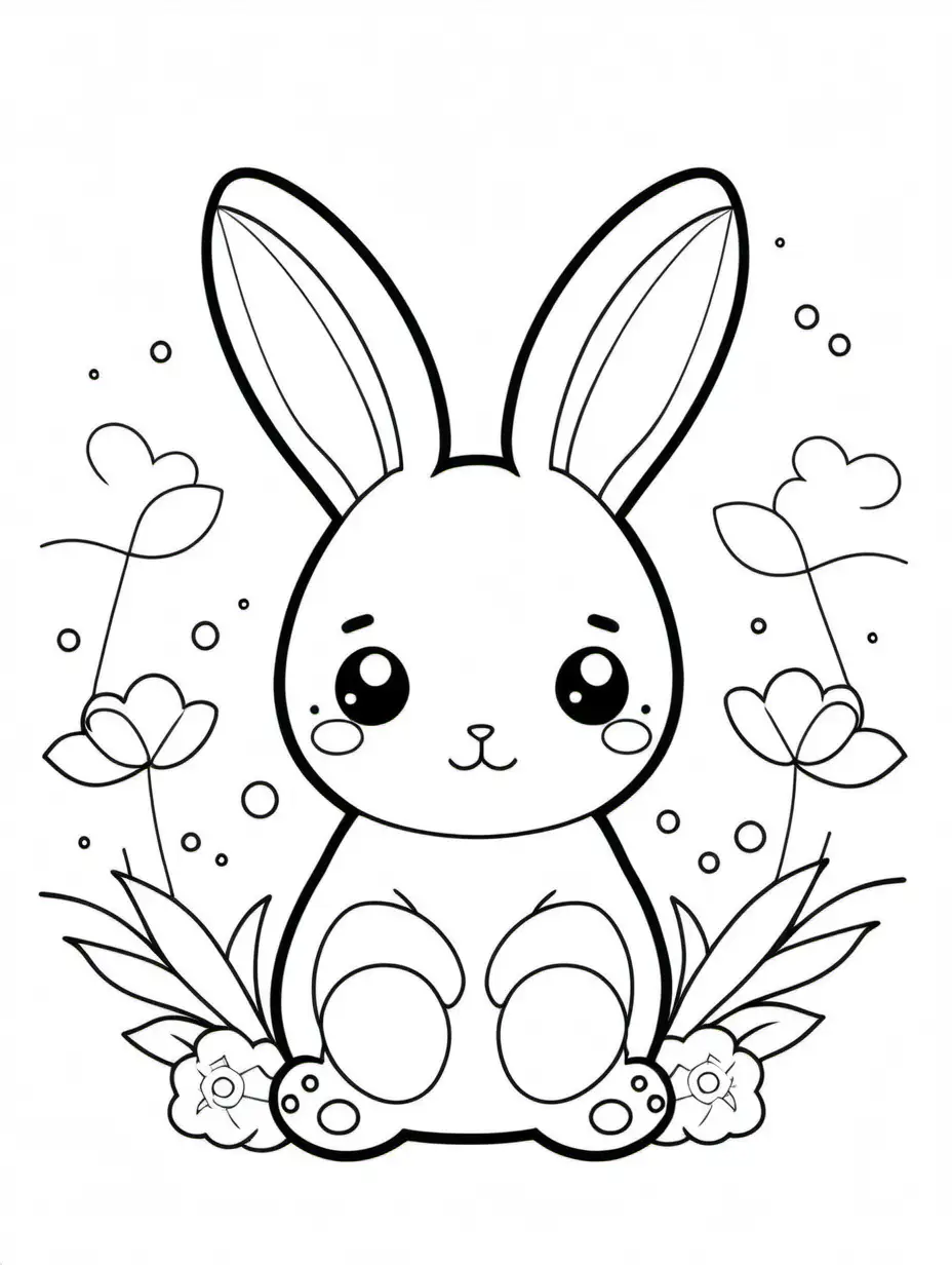 colouring page of A minimalistic kawaii bunny 

