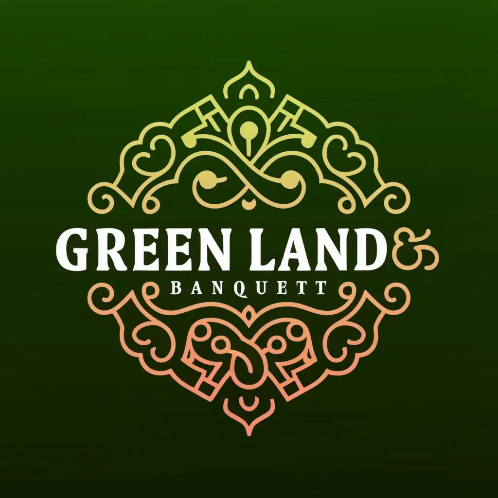 logo, green, wedding, swastik, with the text "Green Land Banquet", typography, be used in Restaurant industry