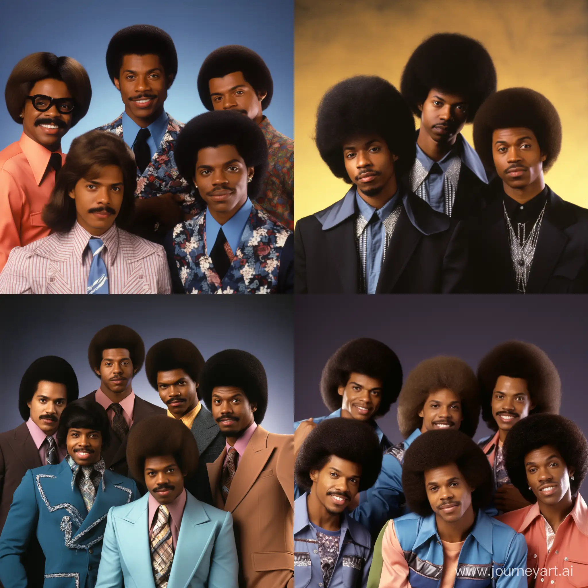 R&b group of men with kinky conk hairstyle with relaxer in 1979