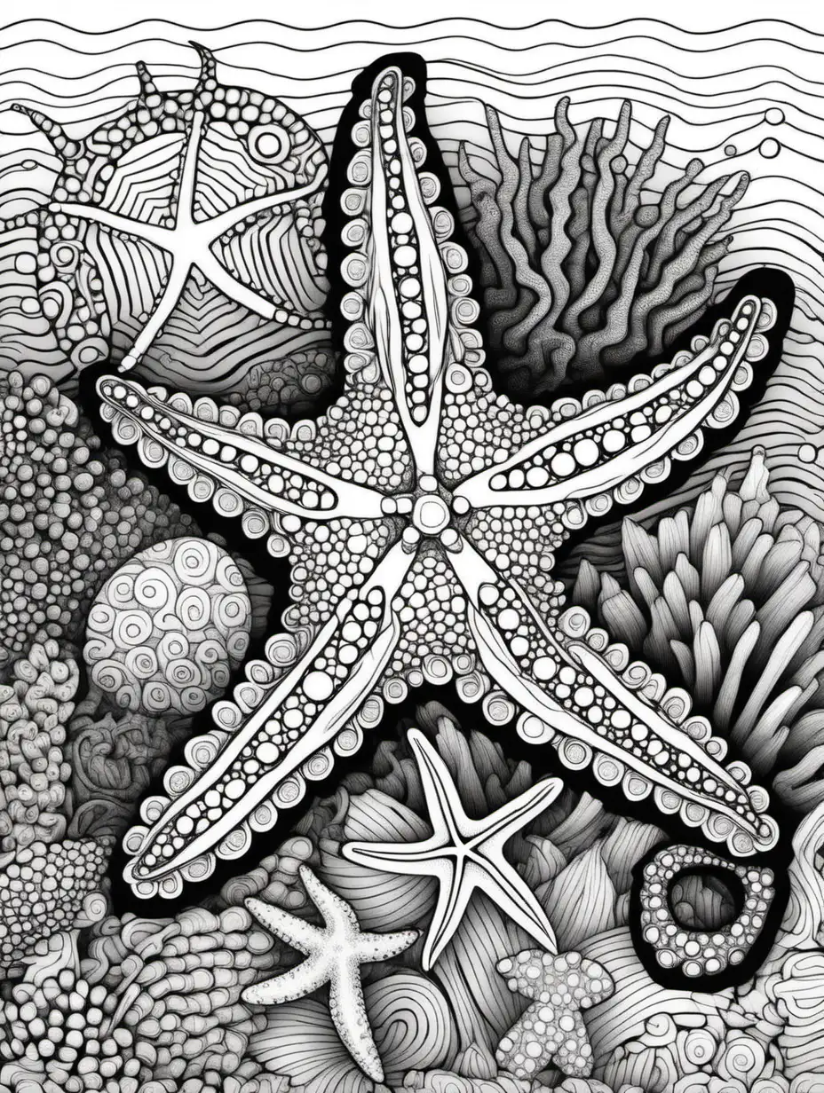 Starfish Zentangle Coloring Page Relaxing Sea Life Art for All Ages