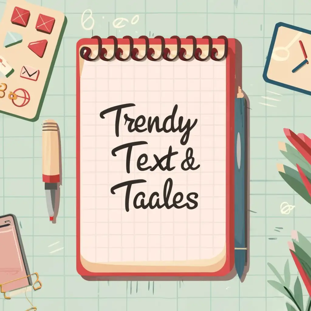 logo, A notepad, with the text "TrendyTextTales", typography