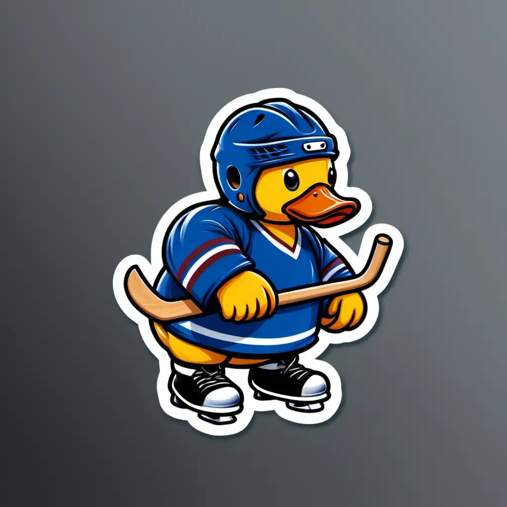 Dynamic Hockey Player Showcasing Blue Rubber Duck Sticker