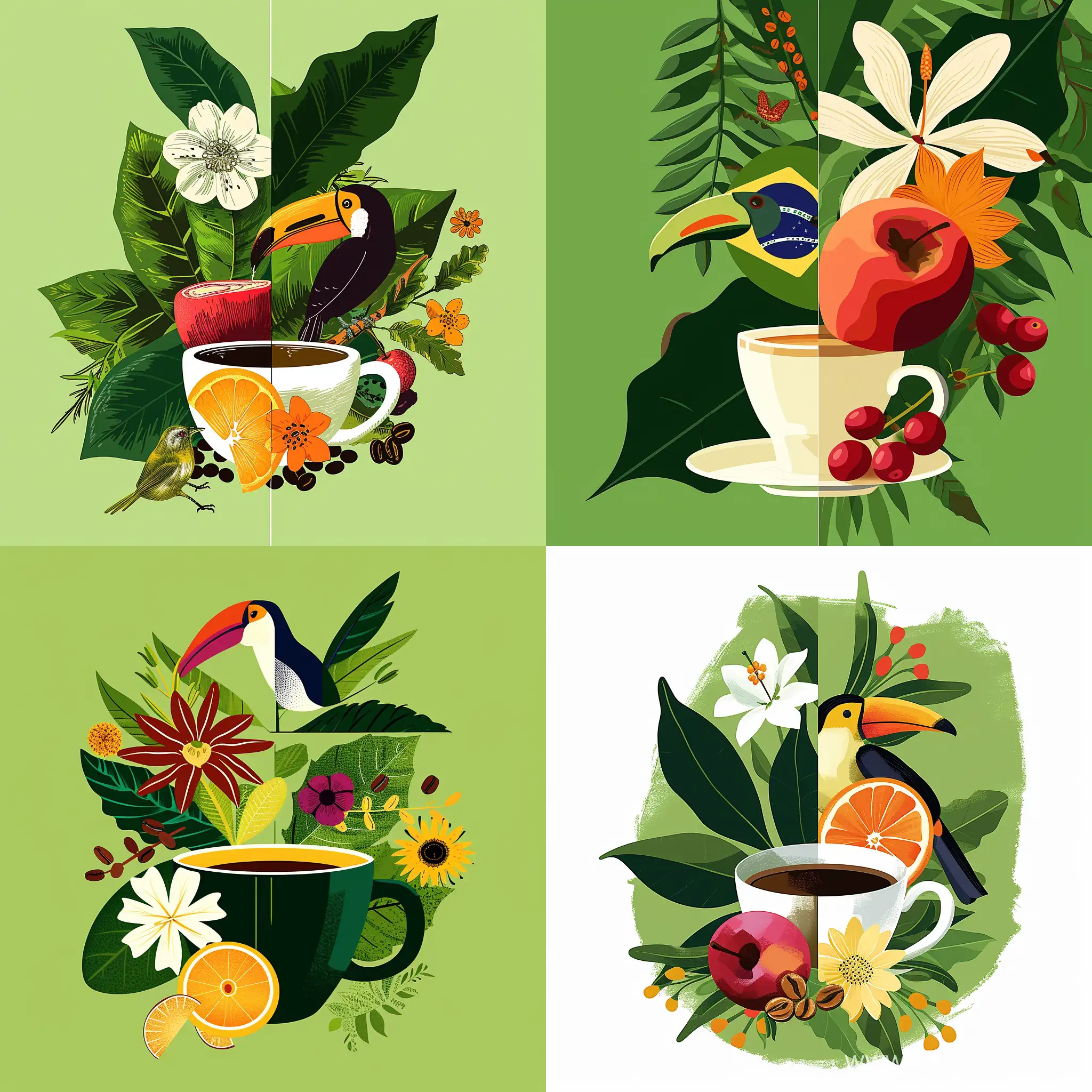 Иллюстрация кофе в чашке, символы Бразилии, природа, птицы и животные Бразилии, кофе - serf https://cdn.dribbble.com/users/4558942/screenshots/17325164/media/78859b6ffc9a5a7bcb95a120b0c50b0f.jpg?resize=1000x750&vertical=center