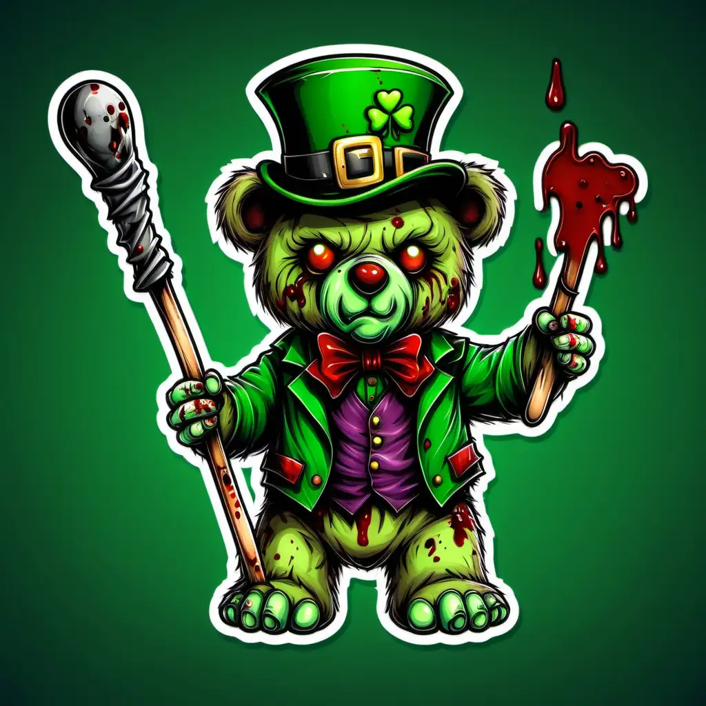 Creepy St Patricks Teddy Bear Undead Flair in Bloody Leprechaun Costume