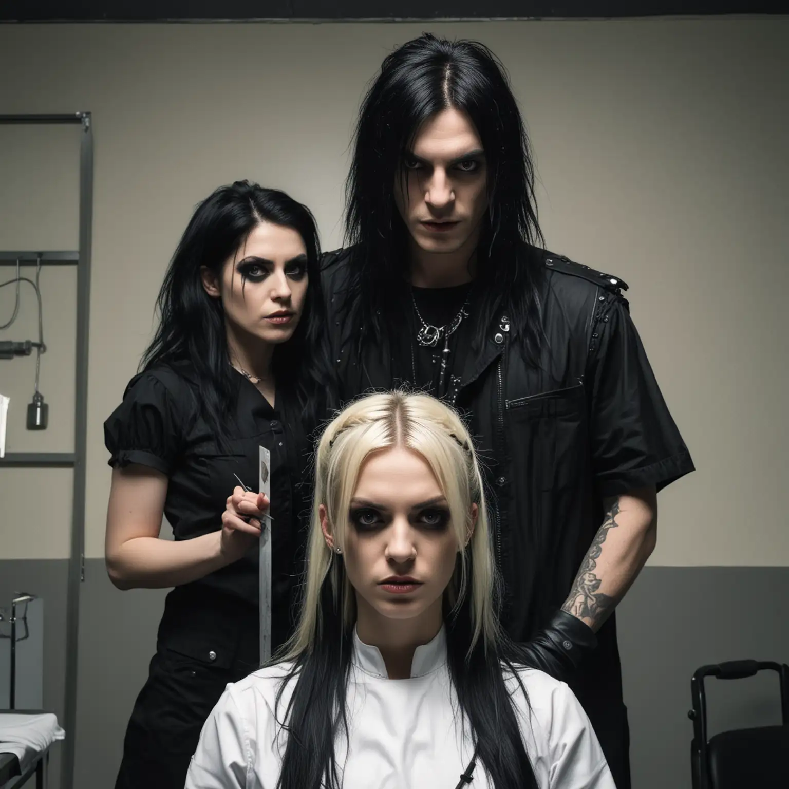 Dark Gothic Examination Intimidating Nurse Examines Trio